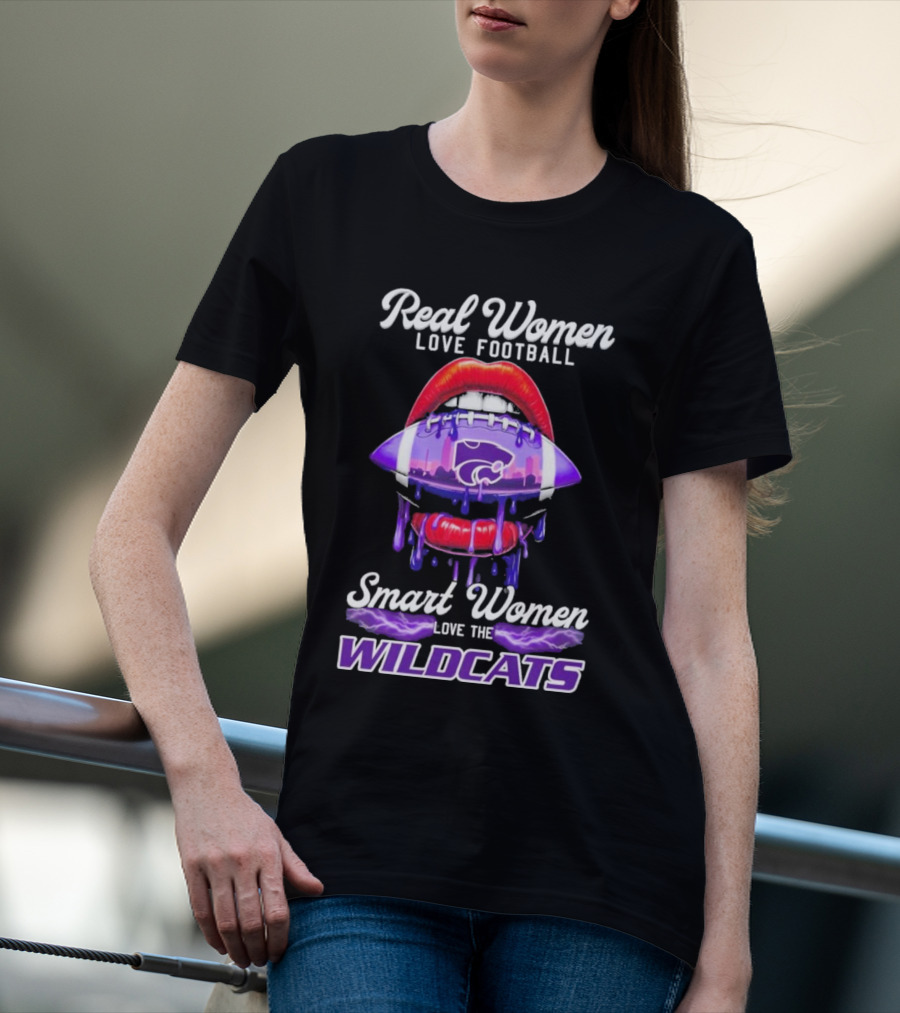 Real Women Love Football Smart Women Love The Wildcats Kansas State Lips T-Shirt