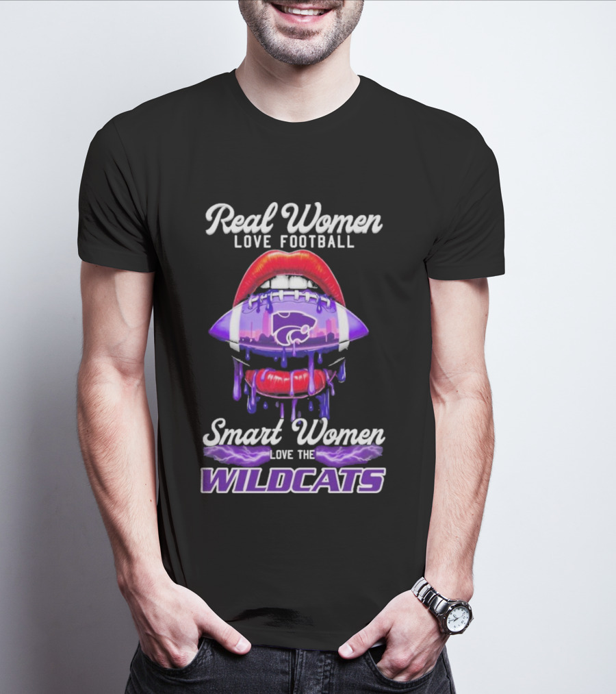 Real Women Love Football Smart Women Love The Wildcats Kansas State Lips T-Shirt