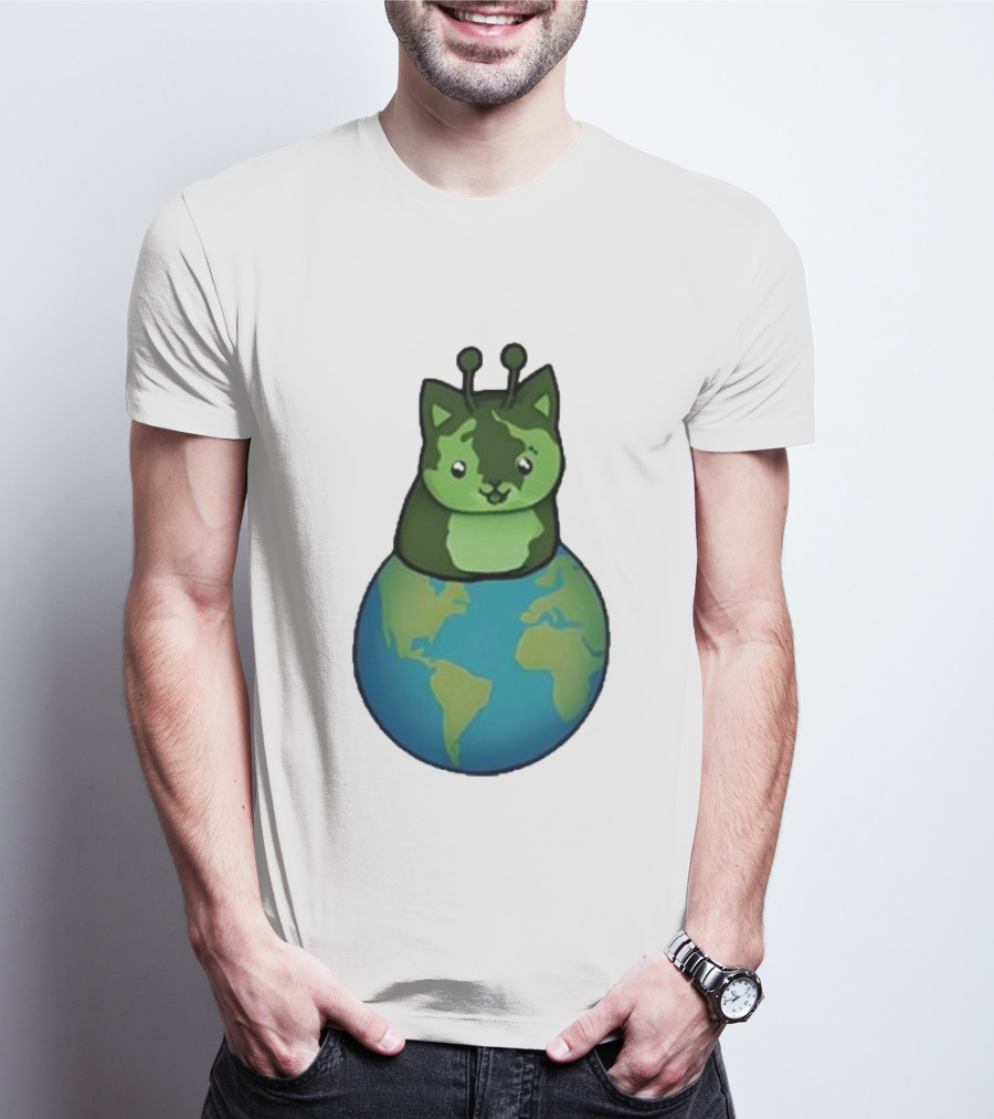 Alien Cat On Earth Biscuit Cult T-Shirt