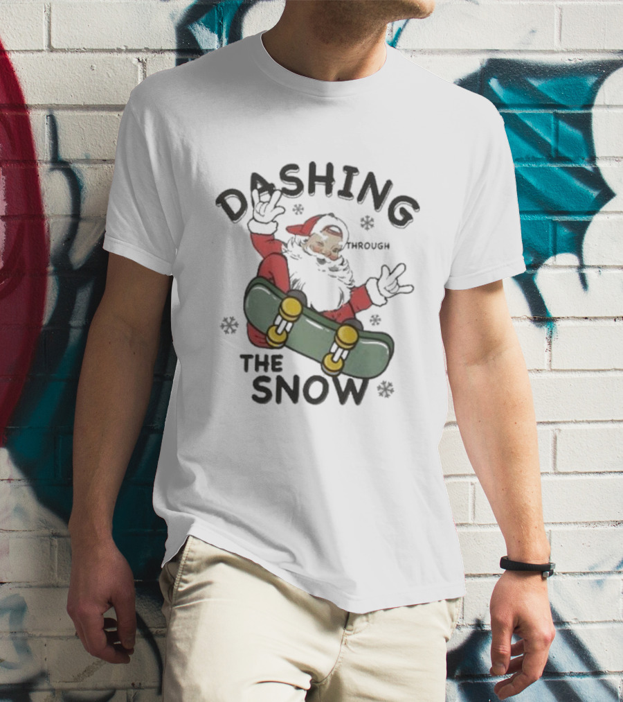 Santa Dashing Through The Snow On Snowboard Christmas T-Shirt