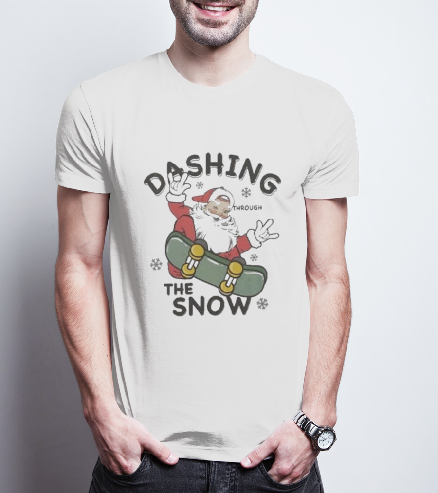 Santa Dashing Through The Snow On Snowboard Christmas T-Shirt