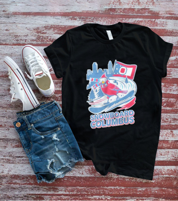 Snowboard Columbus Cardinal USA Snowboarding Animal Skyline Flag T-Shirt