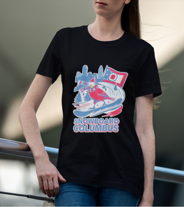 Snowboard Columbus Cardinal USA Snowboarding Animal Skyline Flag T-Shirt