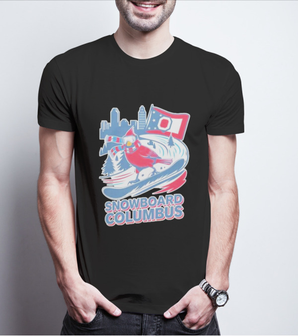 Snowboard Columbus Cardinal USA Snowboarding Animal Skyline Flag T-Shirt