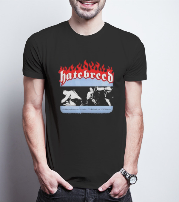 Hatebreed Flames Satisfaction Is The Death Of Desire Black And White Band Scene T-Shirt