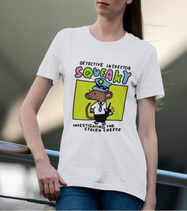 Detective Inspector Squeaky Investigating The Stolen Cheese Mouse Policeman Cartoon T-Shirt