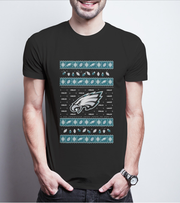 Philadelphia Eagles Holiday Lights Eagles Logo Merry Christmas T-Shirt