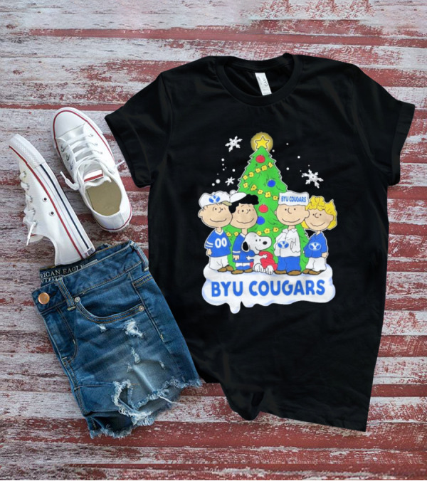BYU Cougars Snoopy Christmas Tree Peanuts Characters T-Shirt