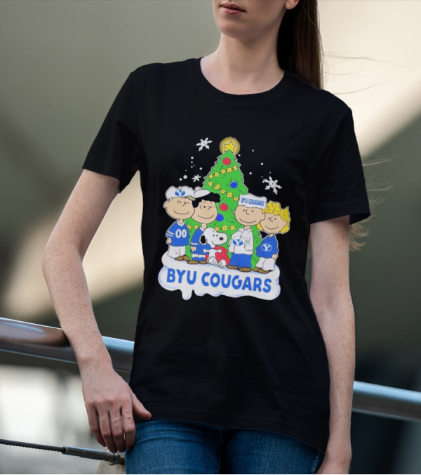 BYU Cougars Snoopy Christmas Tree Peanuts Characters T-Shirt