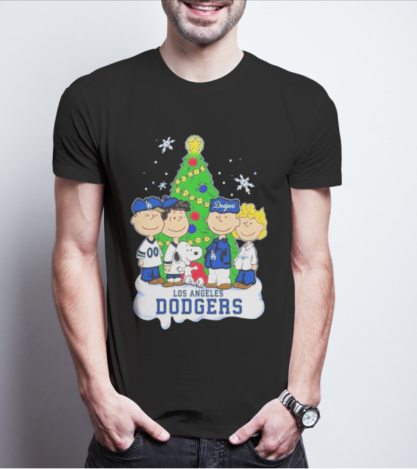 Los Angeles Dodgers Christmas With Snoopy And Peanuts Characters T-Shirt