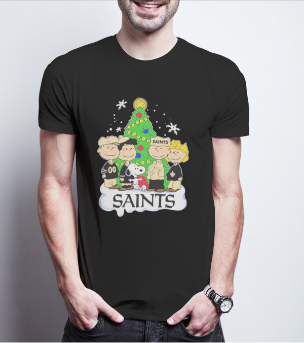 New Orleans Saints Snoopy Christmas Tree Peanuts Characters Snowflakes T-Shirt