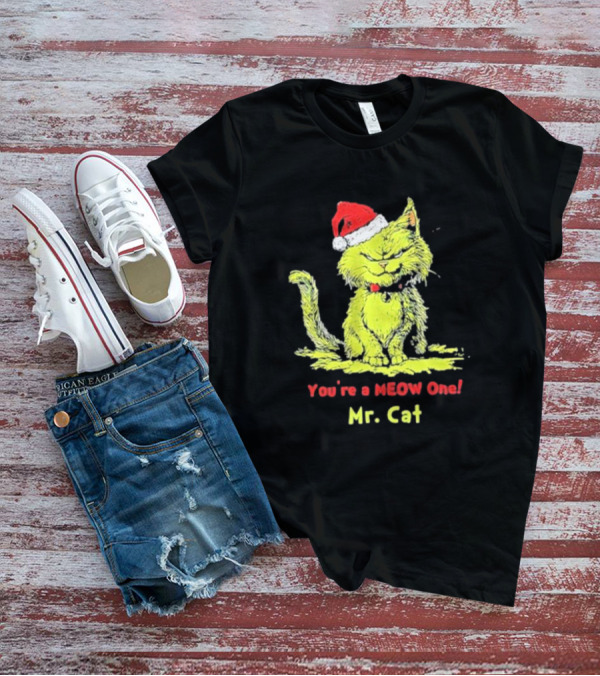 You're A Meow One Mr. Cat Christmas With Santa Hat Grinch T-Shirt