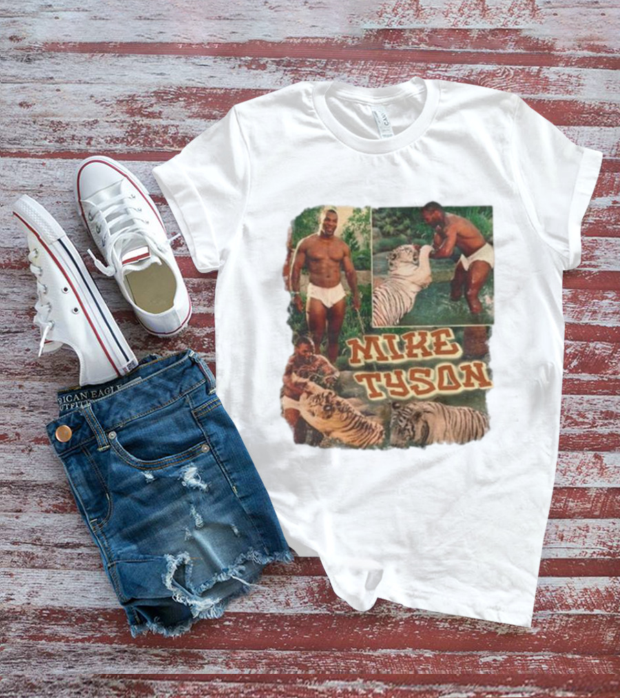 Mike Tyson With Tigers Vintage 90s Style Collage T-Shirt