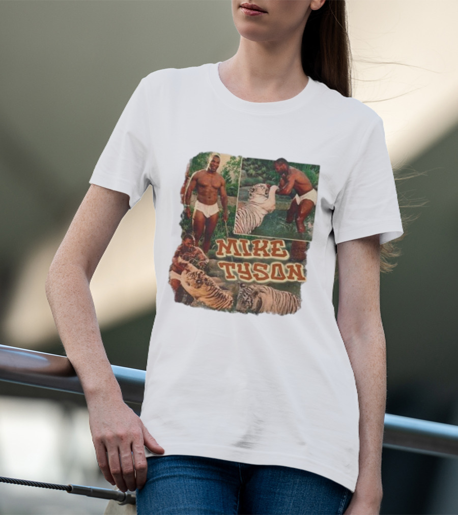 Mike Tyson With Tigers Vintage 90s Style Collage T-Shirt