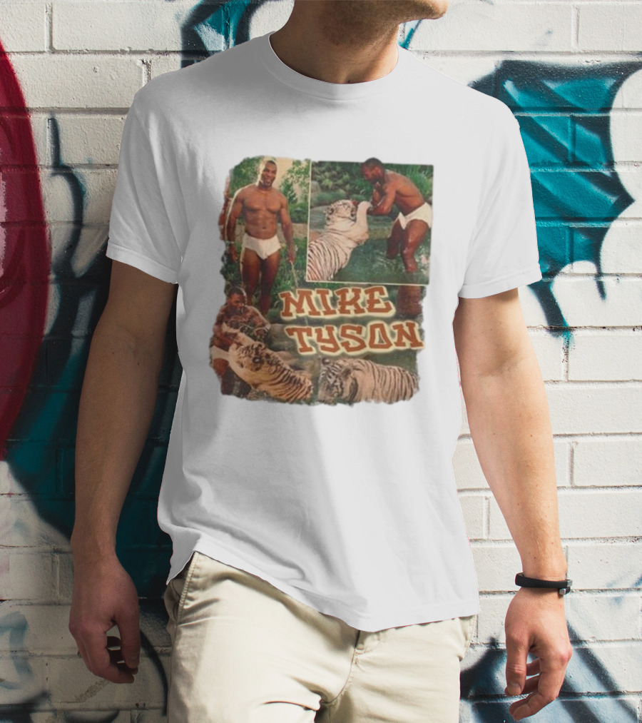 Mike Tyson With Tigers Vintage 90s Style Collage T-Shirt