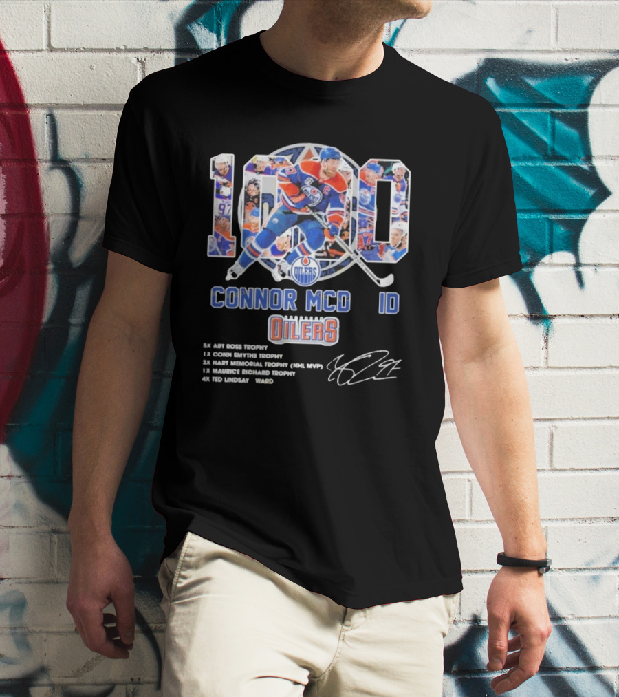 Connor McDavid 1000 Edmonton Oilers NHL Achievements Signature Collection T-Shirt