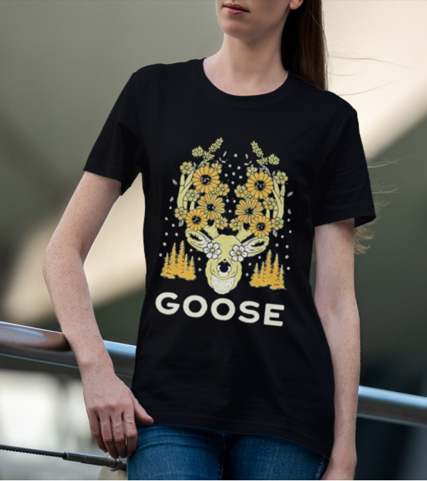 Goose Yellow Floral Antlers With Forest Elements T-Shirt