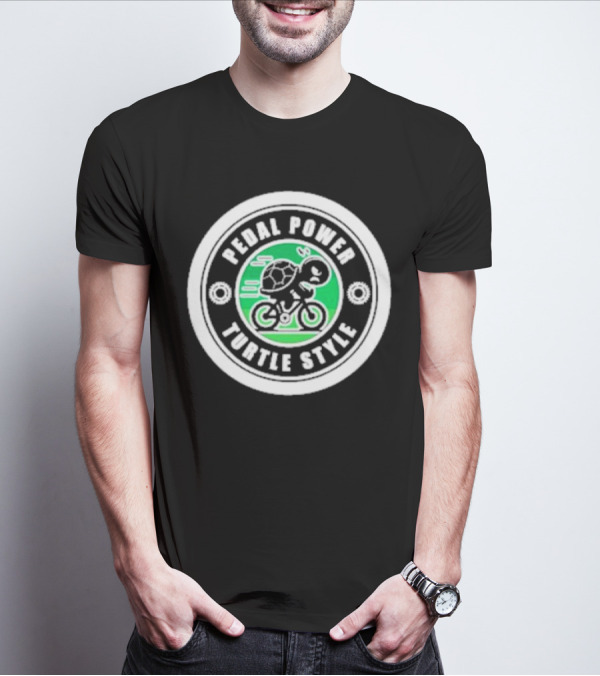 Pedal Power Turtle Style Bike Riding Speed Badge T-Shirt