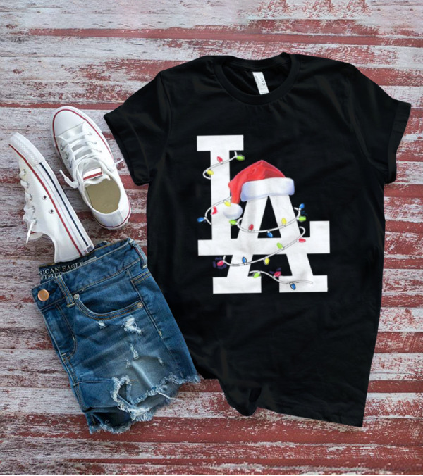Los Angeles LA Merry Christmas Santa Hat Lights Holiday 2D T-Shirt