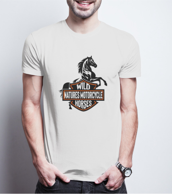 Wild Natures Motorcycle Horses Hang Over Gang Iconic Wild Horse Badge Motif T-Shirt