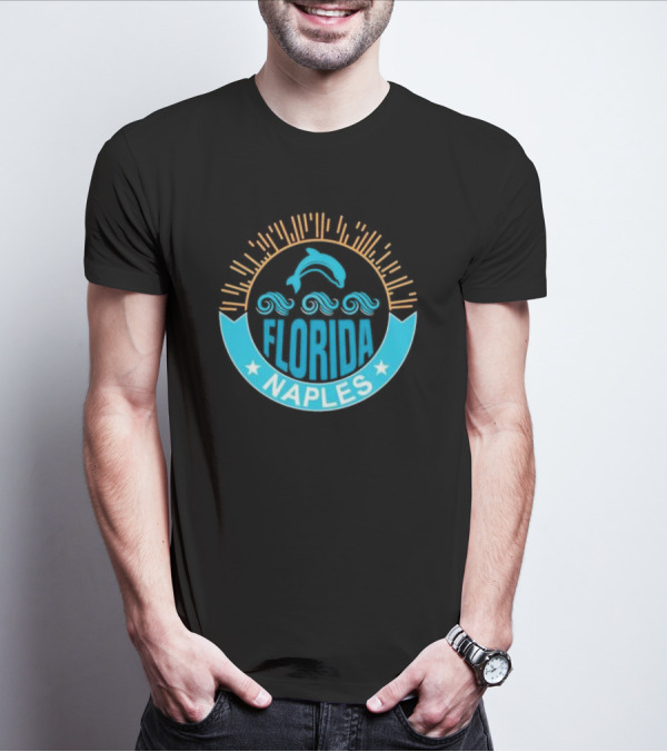Naples Florida Dolphin Waves Sunburst Stars T-Shirt