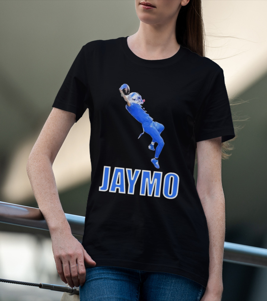 Jaymo Football Catch Jump Athlete Sports Blue Uniform T-Shirt