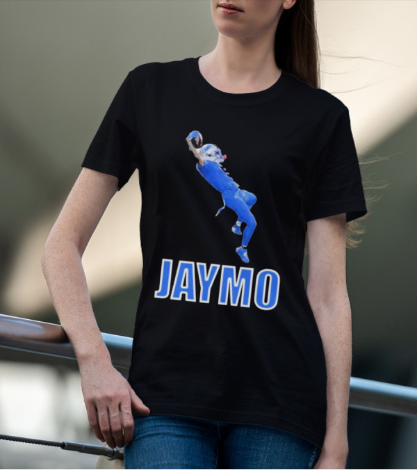 Jaymo Football Catch Jump Athlete Sports Blue Uniform T-Shirt