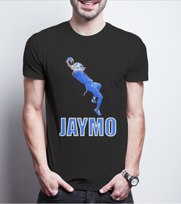 Jaymo Football Catch Jump Athlete Sports Blue Uniform T-Shirt
