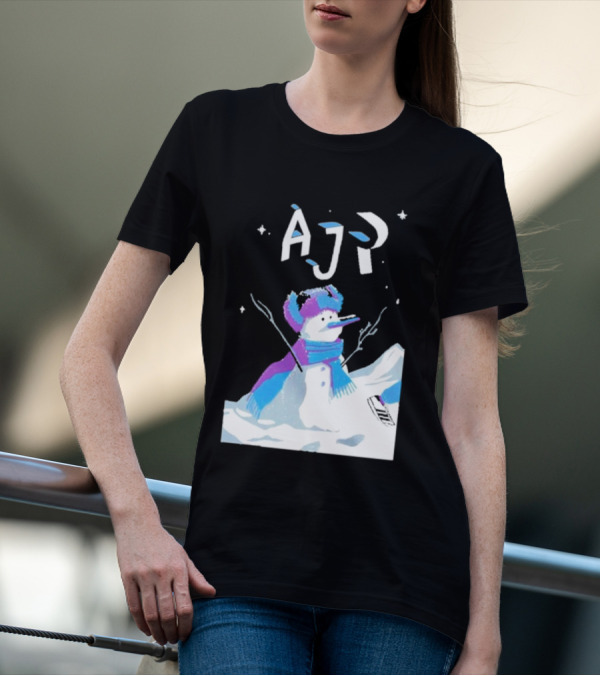 AJR Snowman With Scarf And Hat In Winter Scene T-Shirt