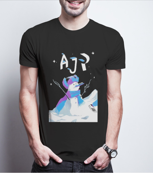 AJR Snowman With Scarf And Hat In Winter Scene T-Shirt