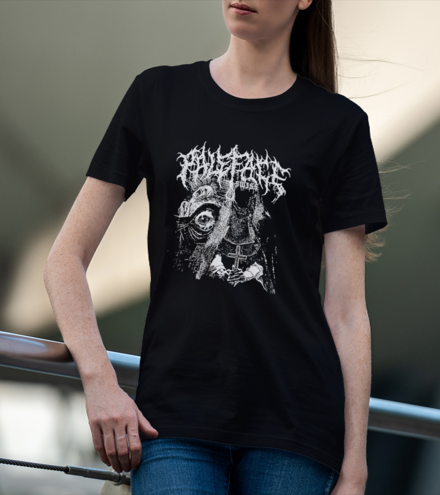 Paleface Swiss Orphan Monochrome Cross And Veiled Figure With Distorted Face T-Shirt