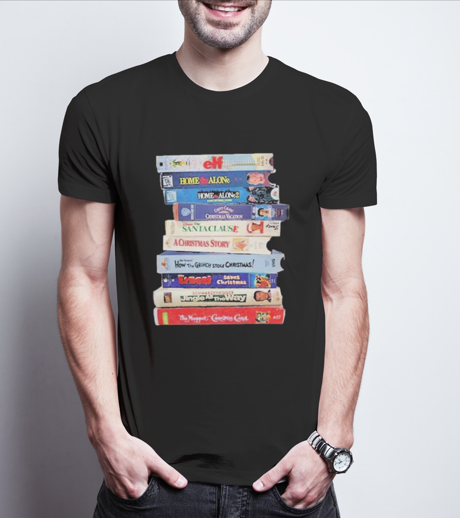 Elf Home Alone Christmas Vacation Santa Clause A Christmas Story Grinch Ernest Jingle All The Way Muppet Christmas Carol VHS Tapes T-Shirt