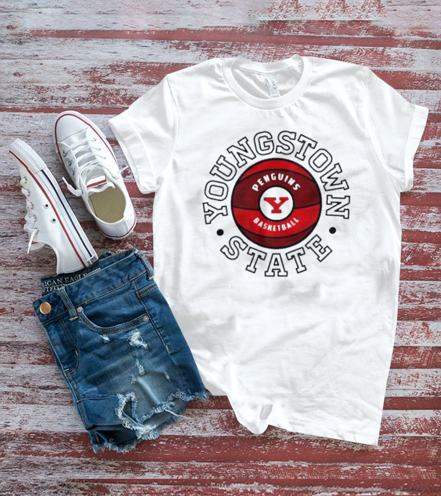 Youngstown State Penguins Basketball Red Ball Emblem T-Shirt