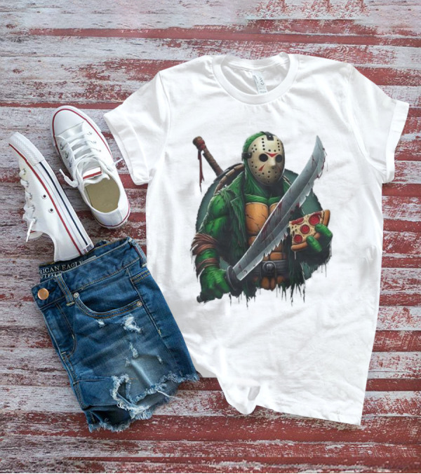 Jason Voorhees Ninja Turtle Pizza Swordsman Crossover T-Shirt