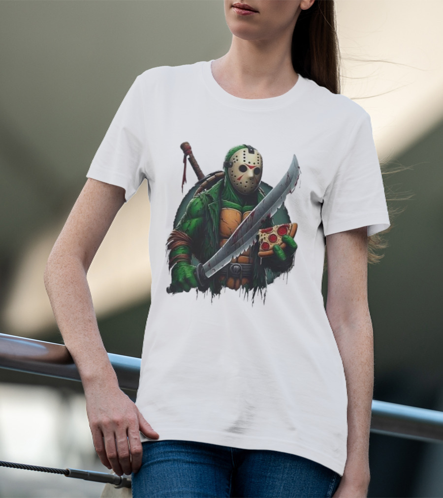 Jason Voorhees Ninja Turtle Pizza Swordsman Crossover T-Shirt