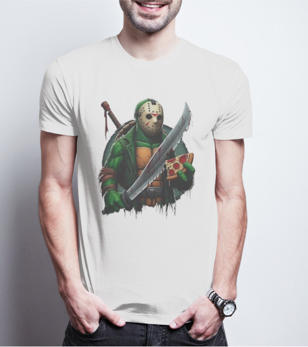 Jason Voorhees Ninja Turtle Pizza Swordsman Crossover T-Shirt