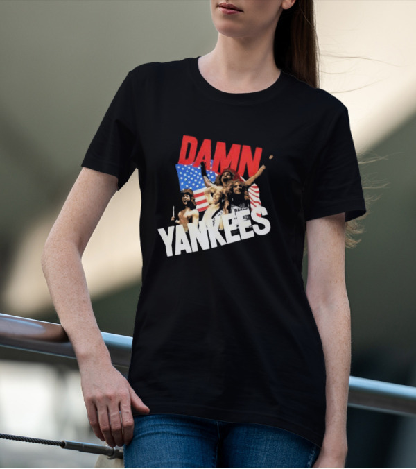 Damn Yankees Band With American Flag Background T-Shirt