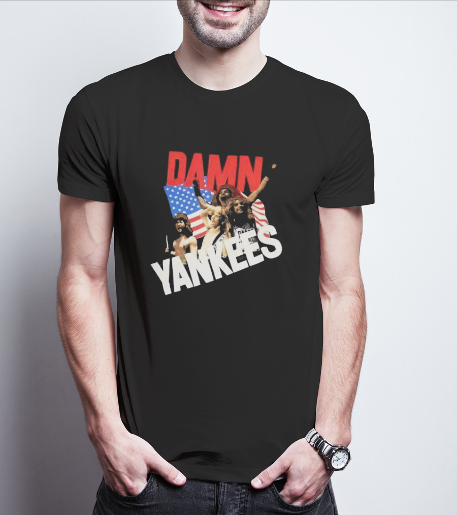 Damn Yankees Band With American Flag Background T-Shirt