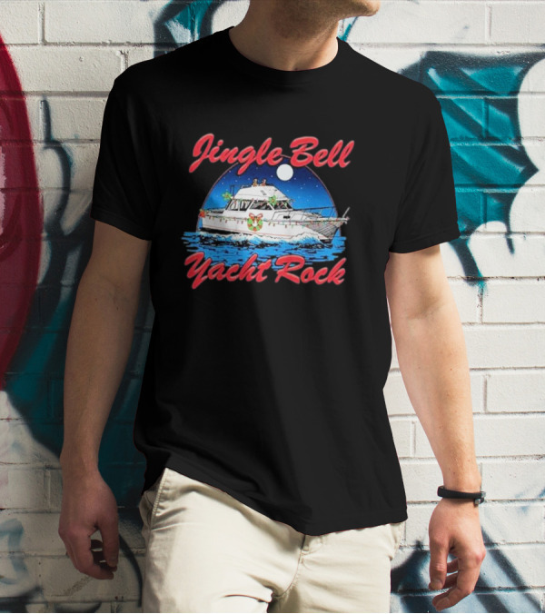 Jingle Bell Yacht Rock Christmas Boat With Holiday Wreath And Lights T-Shirt