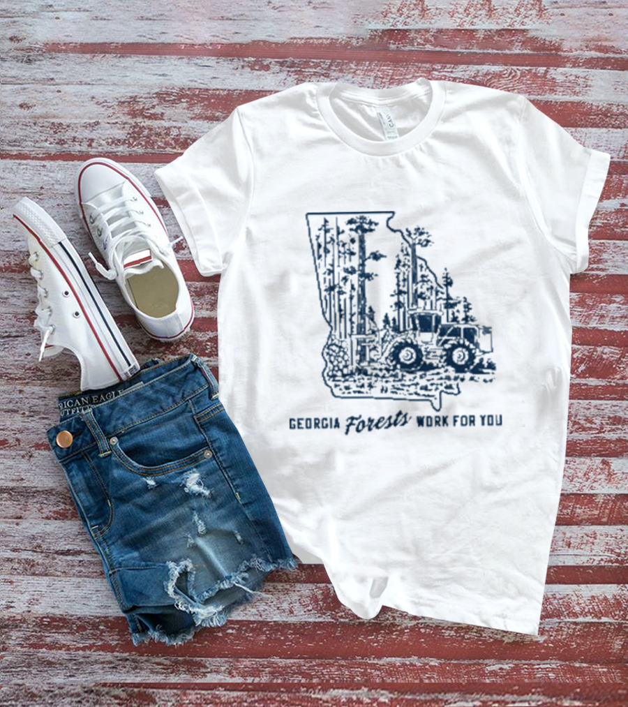 Georgia Forests Work For You Tractor In State T-Shirt