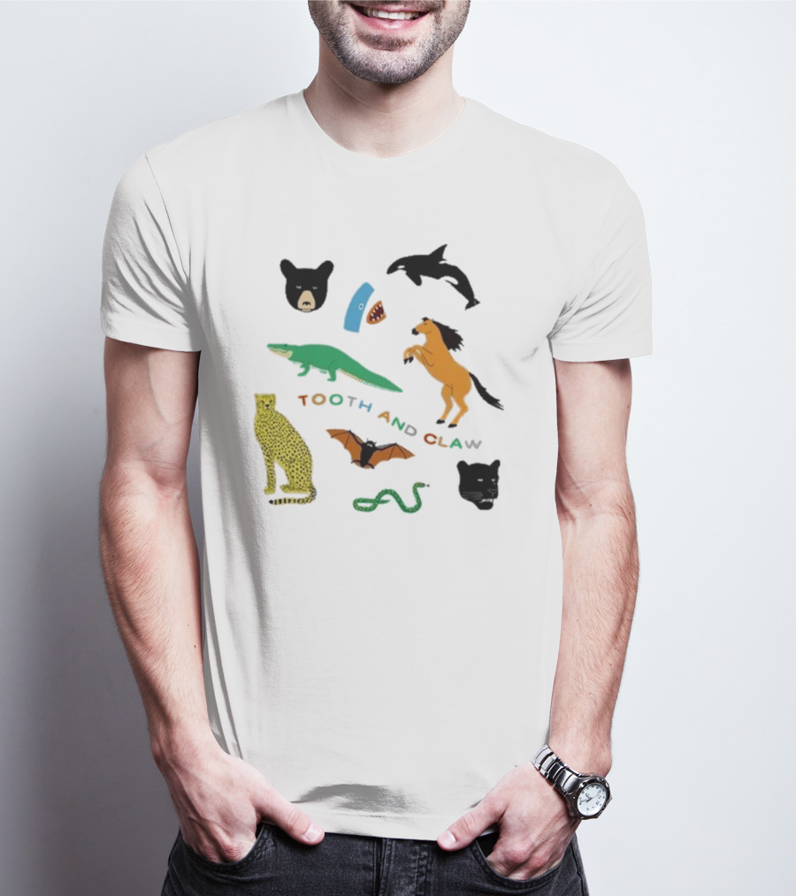 Tooth And Claw Animals Bear Shark Dolphin Horse Crocodile Cheetah Bat Snake Panther Pigment Plum T-Shirt