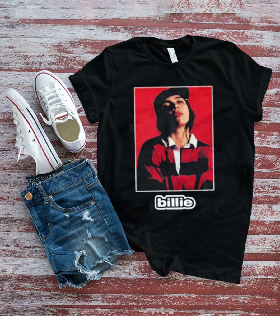 Billie Eilish Red Black Striped Shirt Photo Billie T-Shirt