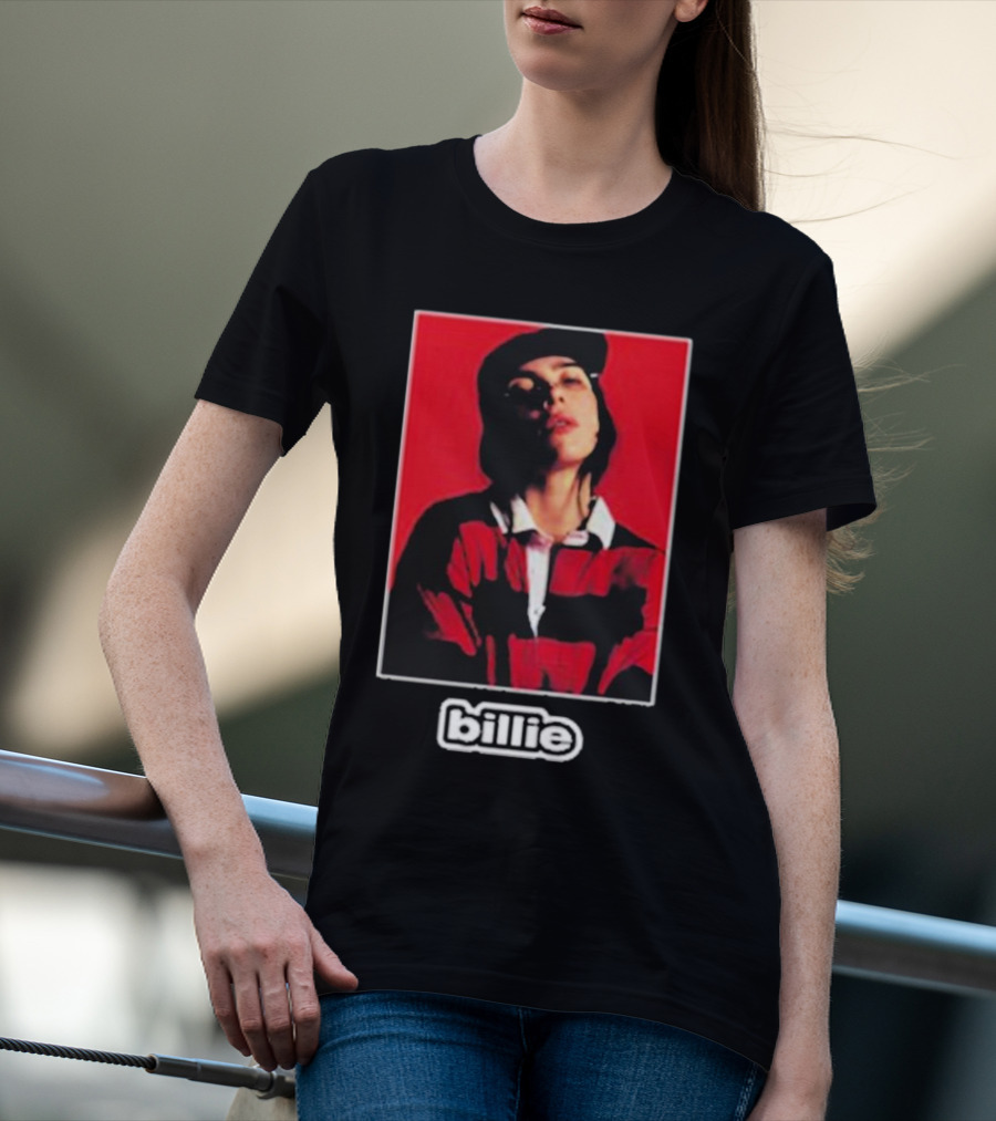 Billie Eilish Red Black Striped Shirt Photo Billie T-Shirt