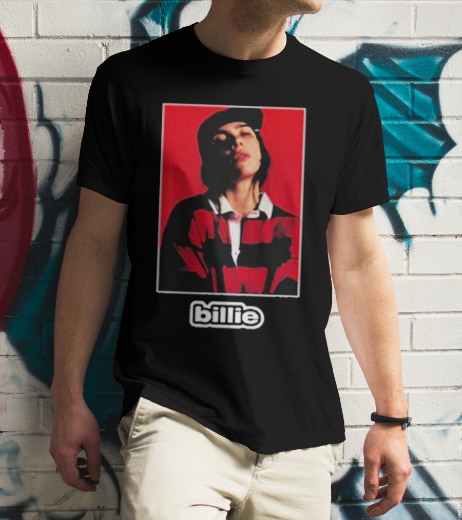 Billie Eilish Red Black Striped Shirt Photo Billie T-Shirt
