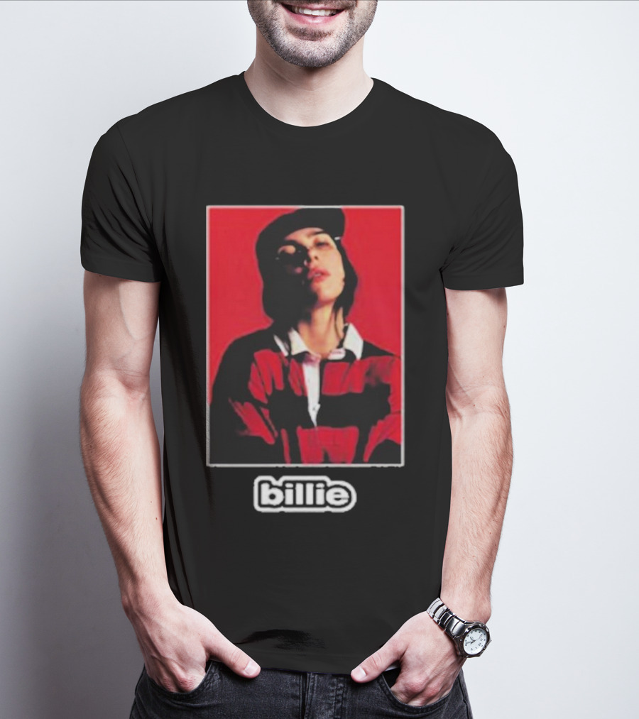 Billie Eilish Red Black Striped Shirt Photo Billie T-Shirt