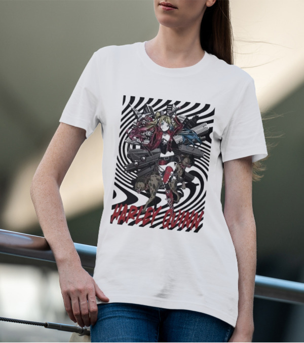 HARLEY QUINN Black And White Spiral With Hyenas T-Shirt