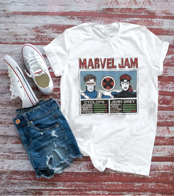 Marvel Jam Cyclops Jean Grey X-Men Character Stats T-Shirt