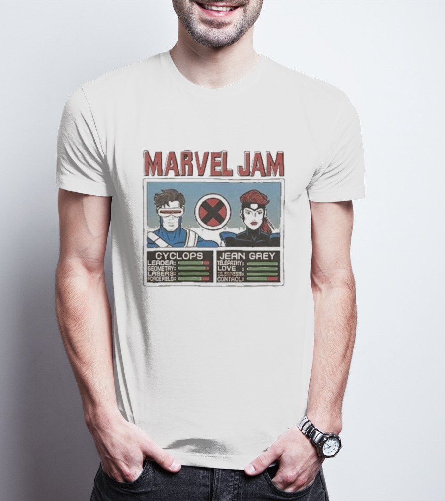 Marvel Jam Cyclops Jean Grey X-Men Character Stats T-Shirt