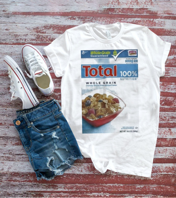 Total 100% Nutrition Whole Grain Crunchy Wheat Flakes Breakfast Cereal Box T-Shirt