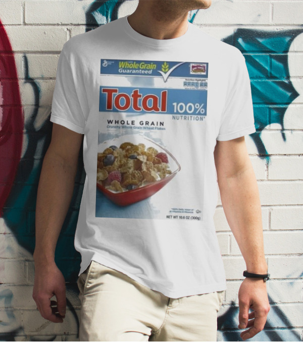 Total 100% Nutrition Whole Grain Crunchy Wheat Flakes Breakfast Cereal Box T-Shirt
